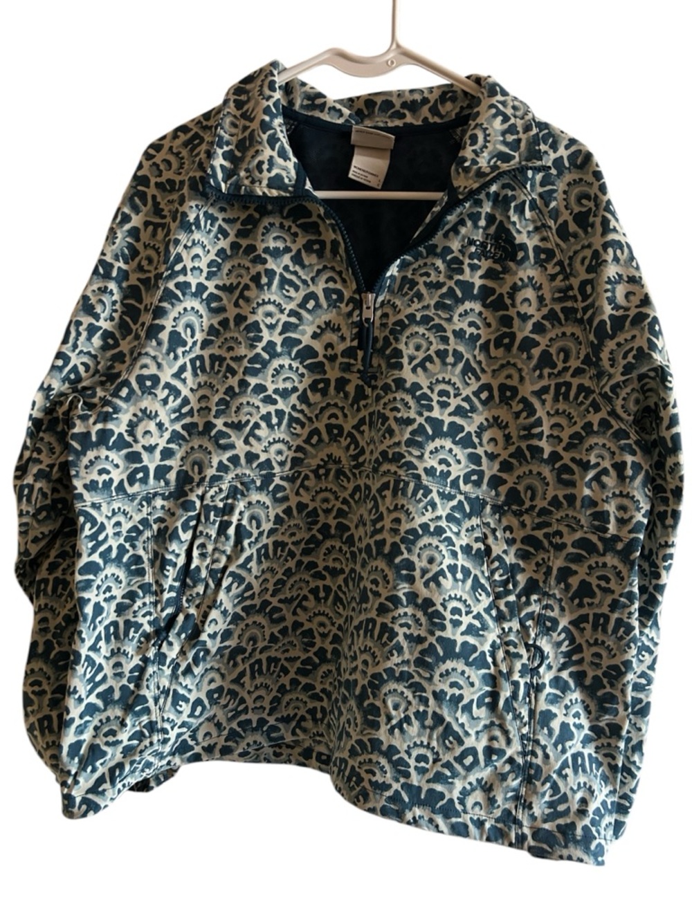 The North Face Anorak Wind breaker teal & Cream Printed Half-Zip Pullover Jacket